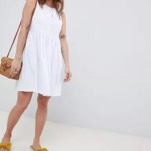Smock White Mini Dress with Button Detail